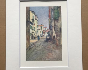 1904 A Back Street Original Antique Print - Venice - Italy - Mounted and Matted - Available Framed