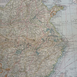 Cina del 1903 (parte orientale) Mappa antica originale di grandi dimensioni - Mappa murale - Arredamento per la casa - Cartografia - 11 x 16 pollici - Mappa dettagliata - Geografia