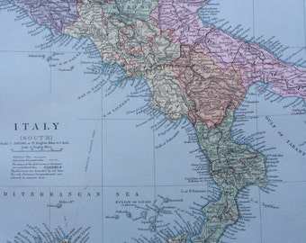 1920 SOUTH ITALY Original Vintage Map, 12 x 14.5 inches, historical wall decor, Stanford Atlas, Home Decor, Cartography, Geography