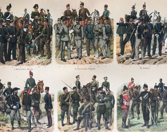 1896 Hunters, Guards Original Antique Print - Available Framed - Military Decor