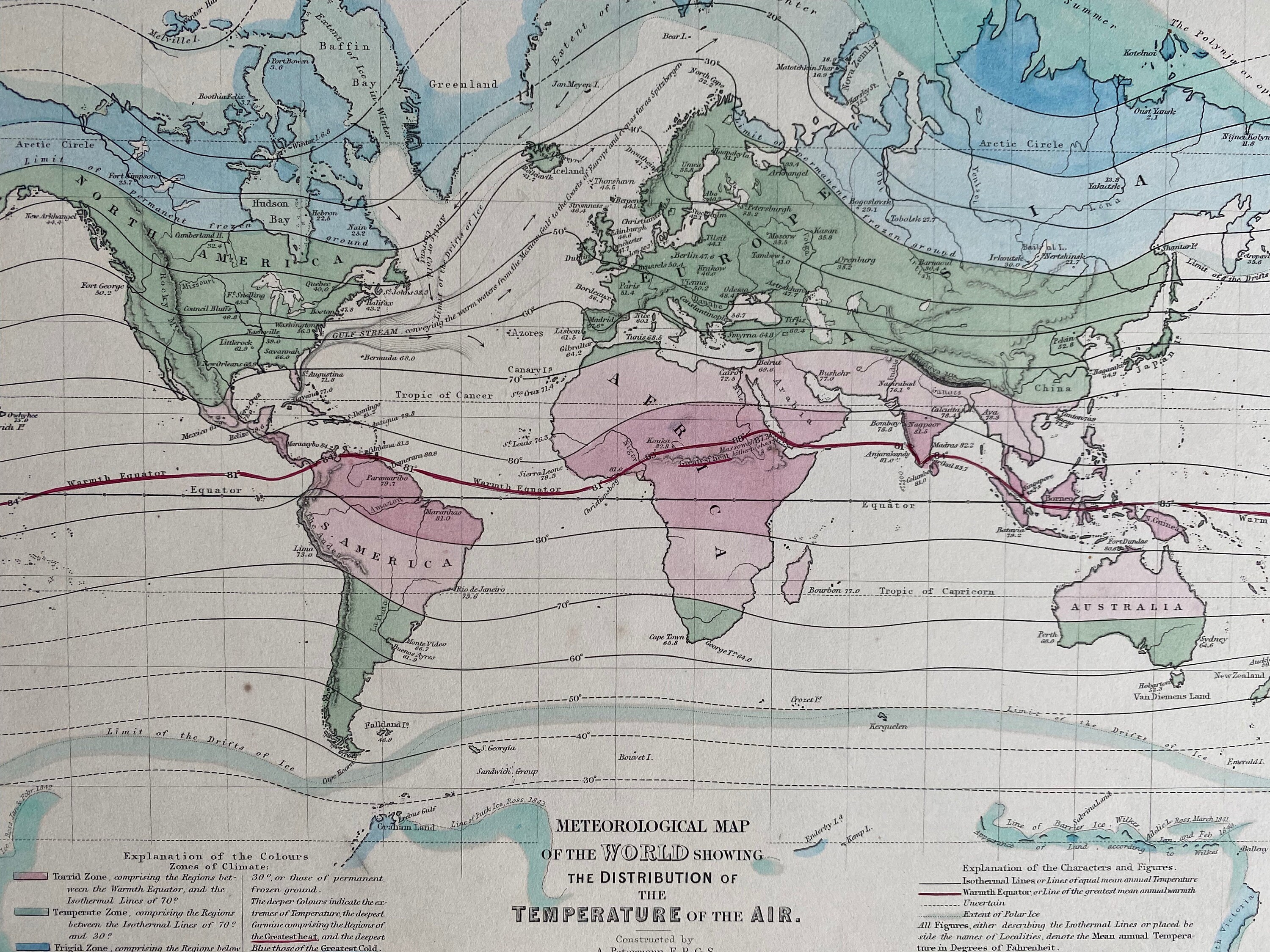 1853 Meteorological Map of the World showing the distribution of the ...