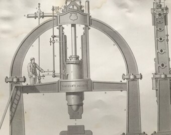 1858 Steam Hammer - Condie's 4 Ton Patent Steam Hammer Original Antique Engraving - Victorian Technology - Available Framed