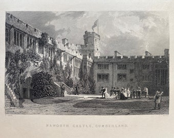 1844 Naworth Castle, Cumberland Original Antique Print - Cumbria - Engraving - Mounted and Matted - Available Framed