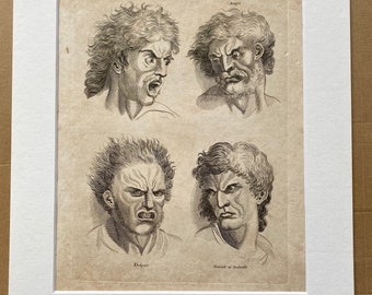 1806 Drawing (Facial Expressions) Original Antique Engraving - Gift for Artist - Encyclopaedia - Mounted and Matted - Available Framed