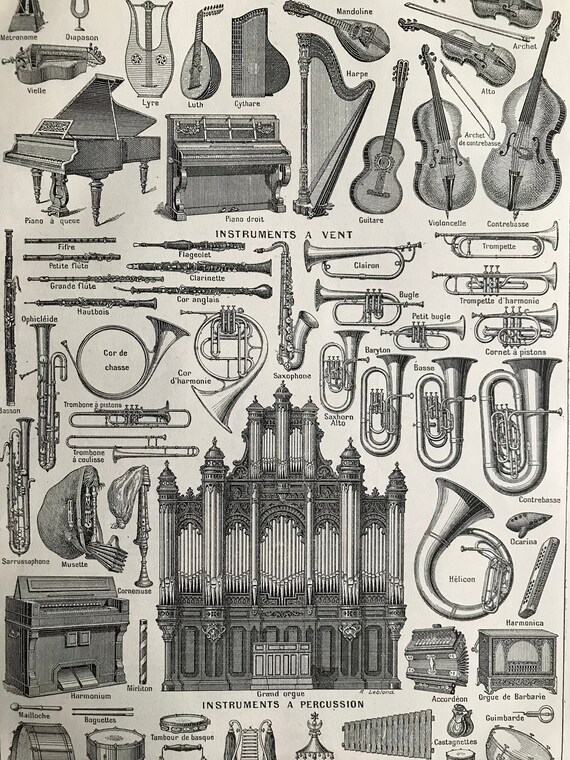 Buy 1923 Musical Instruments Original Antique Print Mounted and