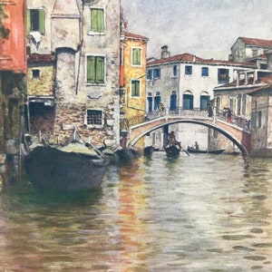1904 A Quiet Waterway Original Antique Print - Venice - Italy - Mounted and Matted - Available Framed