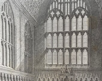 1836 Canterbury Cathedral - View of the Chapter House Original Antique Engraving - Architecture - Mounted and Matted - Available Framed