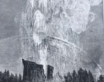 1895 The Giant Geyser, Yellowstone National park Original Antique Print - Wyoming - National Park - Mounted and Matted - Available Framed