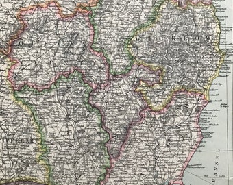 1903 Dublin & Southeast Ireland Original Antique Map showing Railways, Submarine Cables and Steamer Routes - Kilkenny, Wexford, Wicklow