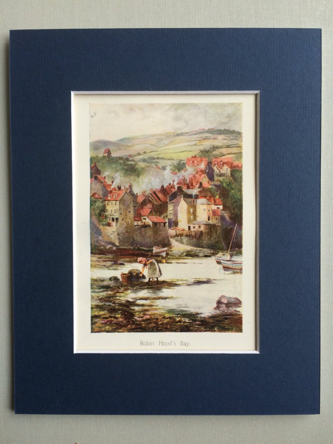 1908 Matted ROBIN HOOD'S Bay Print Ready to Frame Print from