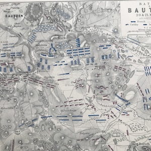 1875 Battle of Bautzen, 1813 Original Antique Map - Napoleonic Wars - Battle Map - Military History - Available Framed