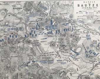 1875 Battle of Bautzen, 1813 Original Antique Map - Napoleonic Wars - Battle Map - Military History - Available Framed