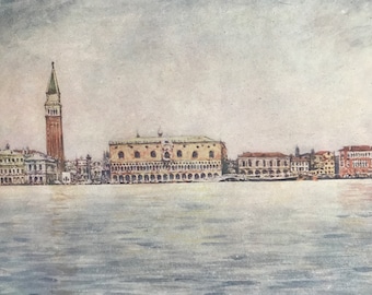 1904 Panorama seen from St Mark's Basin Original Antique Print - Venice - Italy - Mounted and Matted - Available Framed
