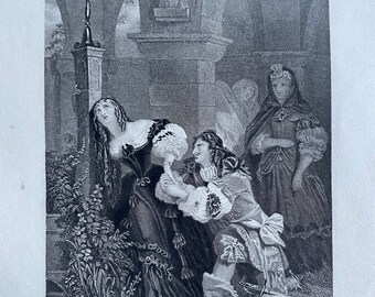1836 La Valliere Original Antique Print - Engraving - Madame de Genlis - Louise de la Valliere - Mounted and Matted - Available Framed