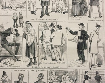 1883 Sketches suggested by the closing of the International Fisheries Exhibition Original Antique Engraving - Victorian Decor