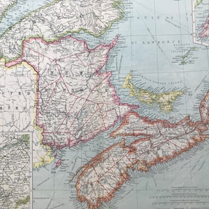 Grande carte ancienne originale des provinces maritimes du Canada de 1903, 45 x 50 cm, carte de Harmsworth, Nouveau-Brunswick, Nouvelle-Écosse, Terre-Neuve