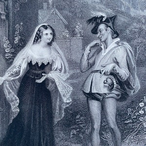 1836 Anne Page and Slender Original Antique Print - Engraving - Merry Wives of Windsor - Mounted and Matted - Available Framed