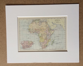 1895 Africa Original Antique World Map - Mounted and Matted - 8 x 10 inches - Framed Map - Framed Vintage Art
