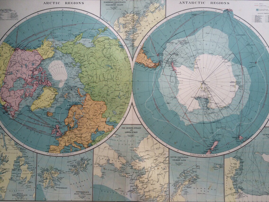 1920 The Polar Regions mercantile marine map - arctic - antarctic