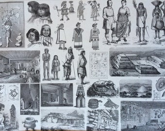 1870 Mexico People, Art and Culture Original Antique Print - Ethnography - Anthropology - Mexican History - Available Framed