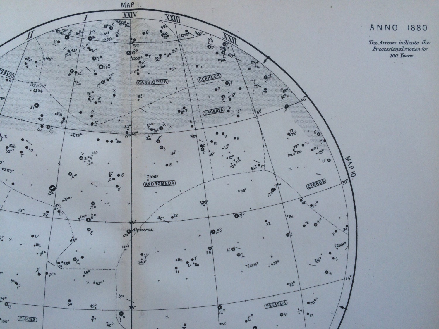 1888 Original Antique Star Map - astrology, astronomy, stars, zodiac, constellations, star ...