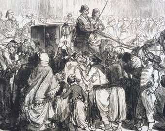 1877 The Grand Vizier returning from the Conference antique print from engraving, Illustrated London News, 19th Century History