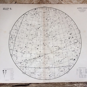 1896 Original große, antike Stern-Karte für anno 1880 - 35 x 45 cm - Astrologie, Astronomie, Sterne, Tierkreiszeichen, Sternbilder