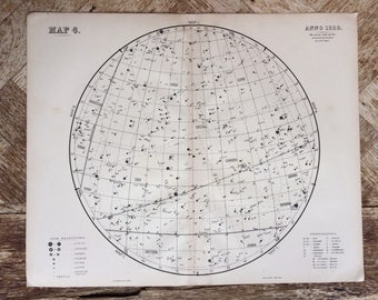 1896 Original Large Antique Star Map for anno 1880 - 14 x 18 inches - astrology, astronomy, stars, zodiac, constellations, star-gazing