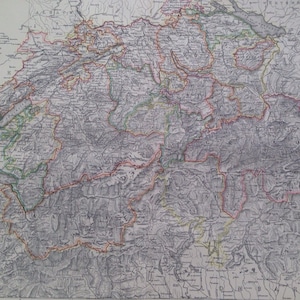 1875 SCHWEIZ große original antike Landkarte, Kartographie, Geographie, Wanddekor, Wohndeko, Enzyklopädie britannica