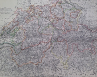 1875 SWITZERLAND large original antique map, cartography, geography, wall decor, home decor, encyclopaedia britannica