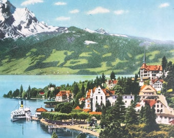 1940s Lake Lucerne, Switzerland Original Vintage Photo Print - Mounted and Matted - Landscape - Mountains - Available Framed