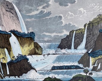 1858 Waterfalls and Cataracts Original Antique Print - Landscape Scenery - Available Framed