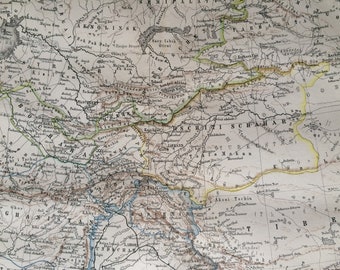 1890 Central Asia Original Antique Map - Available Framed - Turkestan, Afghanistan, Bokhara - Cartography - Vintage Map