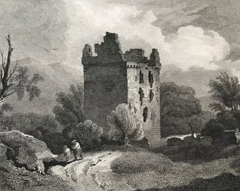 1817 Newark Castle - Selkirkshire Original Antique Engraving - Scotland - Borders - Vintage Wall Decor - Available Framed