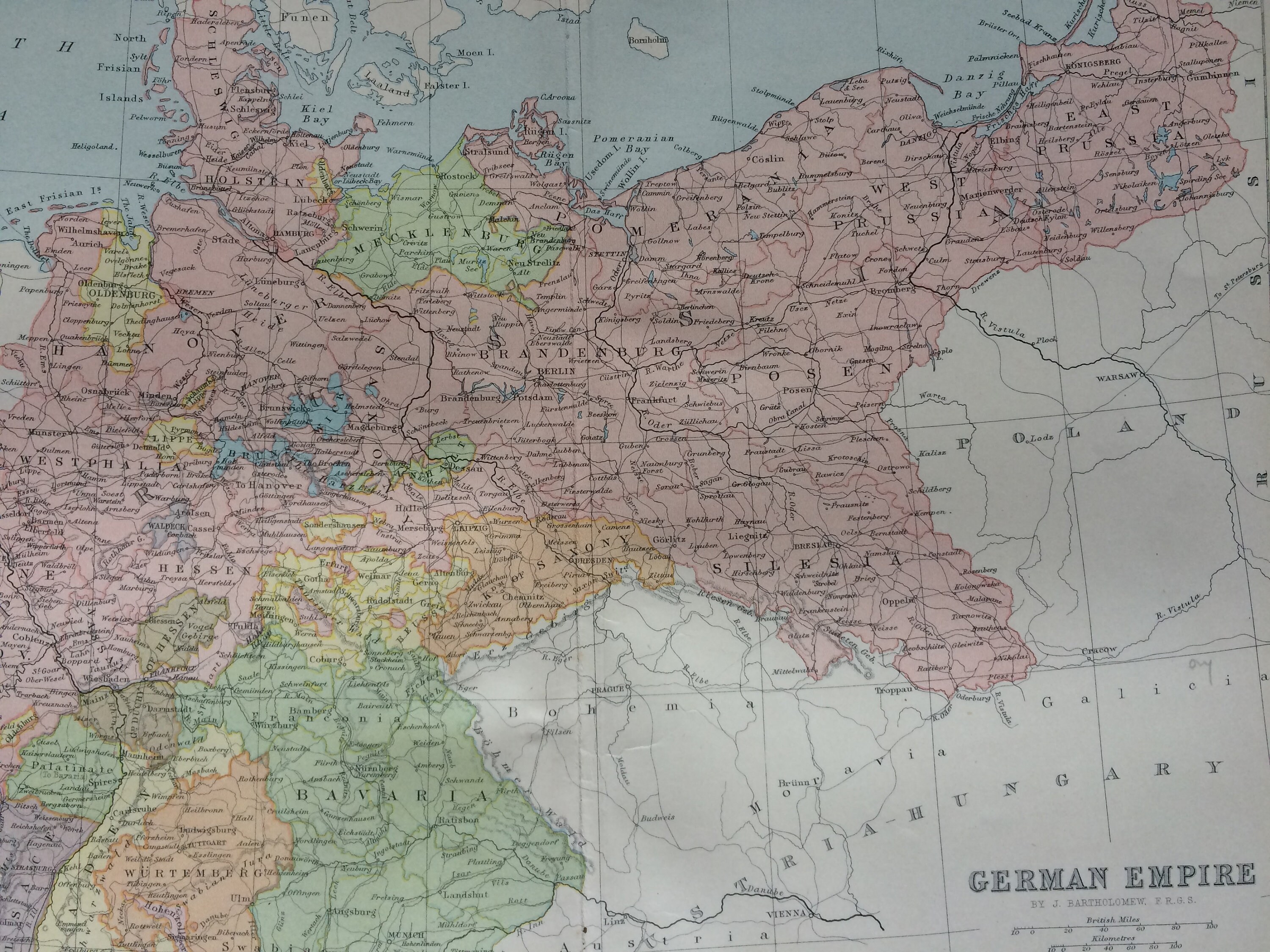 1905 German Empire Original Antique Map - Colourful Wall Decor - Gift Idea - Geography 