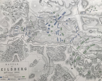 1875 Battle of Heilsberg, 1807 Original Antique Map - Prussia - Napoleonic Wars - Battle Map - Military History - Available Framed