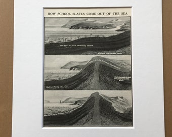 1940s How Slates come out of the Sea Original Vintage Print - Mounted and Matted - Geology - Available Framed