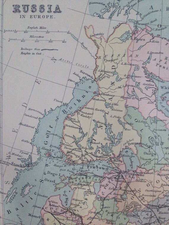 1887 Russia in Europe Original Antique Map Vintage Decor Baltics Ukraine  Belarus Russian Empire -  Israel