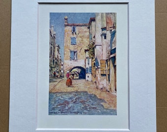 1904 In a Side Street, Chioggia Original Antique Print - Venice - Italy - Mounted and Matted - Available Framed