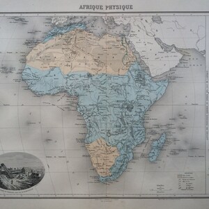 1892 Afrique (physique) carte ancienne originale, Nouvel Atlas Illustre, carte de l'atlas français, géographie, cartographie, carte historique