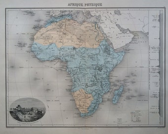 1892 Africa (Physical) Original Antique Map, Nouvel Atlas Illustre, French atlas map, Geography, Cartography, Historical Map