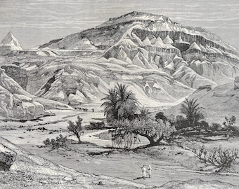 1880 Wady Taiyebeh Original Antique Engraving - Egypt - Mounted and Matted - Available Framed