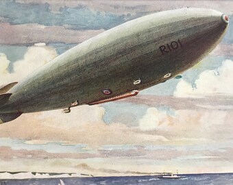 1927 R101 Airship Original Vintage Print - Aircraft - Airplane - Mounted and Matted - Available Framed