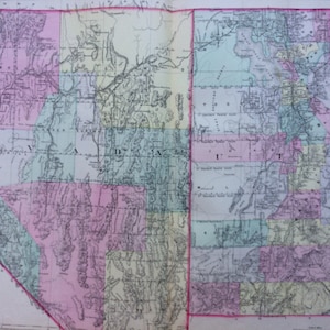 Grande carte Mitchell antique originale de l'Utah et du NEVADA en 1888 - décoration murale - décoration d'intérieur - idée cadeau - carte de l'État des États-Unis