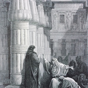 1870 Die Ägypter fordern Moses auf zu gehen Original Antiker Gustave Dore Gravur - Montiert und Mattiert - Dore Bibel - Verfügbar Gerahmt