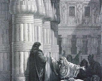 1870 The Egyptians urge Moses to depart Original Antique Gustave Dore Engraving - Mounted and Matted - Dore Bible - Available Framed