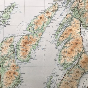 1924 Glasgow, Renfrewshire, Bute, Dumbarton, Hébrides Carte panoramique originale de l'Ordnance Survey - Écosse - Cartographie - Géographie
