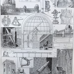 1923 Astronomy Original Antique Print - Mounted and Matted - Decorative Art - Wall Decor - Observatory - Telescope - Stargazing