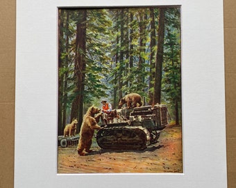 1933 'The Three Bears' - North America Original Vintage Print - Machinery - Mechanics - Mounted and Matted - Available Framed