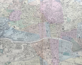 1902 Glasgow Original Antique Map - Large Wall Map - City Plan - Scotland